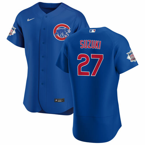 Men's Chicago Cubs #27 Seiya Suzuki Blue Flex Base Stitched Jersey